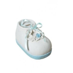 Spaarpot babyschoen blauw – symbolisch kraamcadeau babyjongen