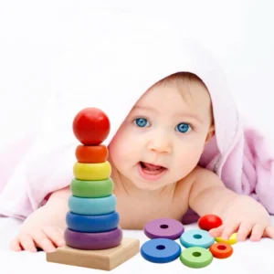 Rainbow Stacker houten stapeltoren – kleurrijk educatief babyspeelgoed